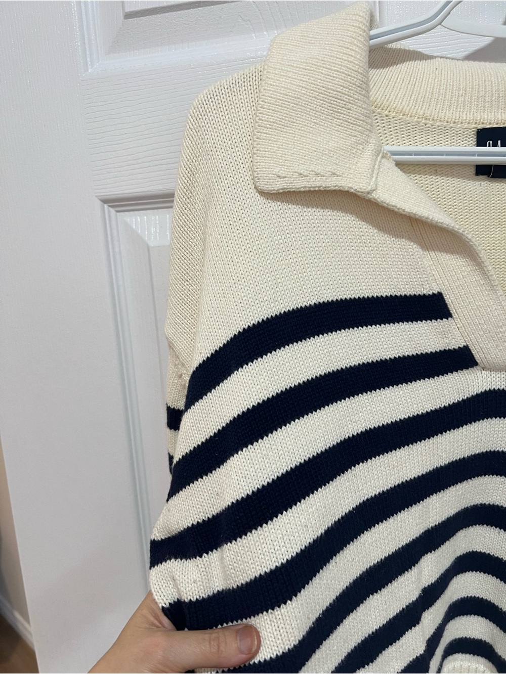 GAP 100% Cotton Striped Collared Sweater Cream Navy Size M Oversized - Picture 4 of 6